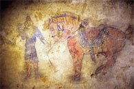 Древнетюркский воин, рисунок на стене усыпальницы.